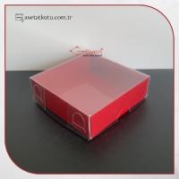 7x7x2.2 Ölçülü Altı Bordo Karton Üstü Asetat Kutu