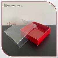7x7x2.2 Ölçülü Altı Bordo Karton Üstü Asetat Kutu