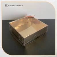 7x7x2.2 Ölçülü Altı Gold Metalize Karton Üstü Asetat Kutu