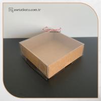 7x7x2.2 Ölçülü Altı Kraft Karton Üstü Asetat Kutu 
