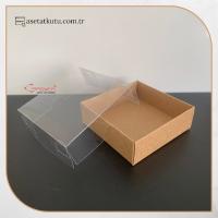 7x7x2.2 Ölçülü Altı Kraft Karton Üstü Asetat Kutu 