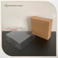 7x7x2.2 Ölçülü Altı Kraft Karton Üstü Asetat Kutu 
