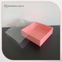7x7x2.2 Ölçülü Altı Pembe Karton Üstü Asetat Kutu