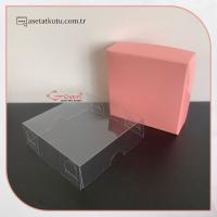 7x7x2.2 Ölçülü Altı Pembe Karton Üstü Asetat Kutu