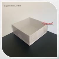 7x7x3 Altı Beyaz Karton Üstü Asetat Kutu