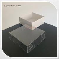 7x7x3 Altı Beyaz Karton Üstü Asetat Kutu