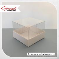 7x7x5 Altı Beyaz Karton Üstü Asetat Kutu