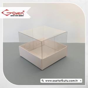 7x7x5 Altı Beyaz Karton Üstü Asetat Kutu