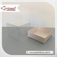 7x7x5 Altı Beyaz Karton Üstü Asetat Kutu