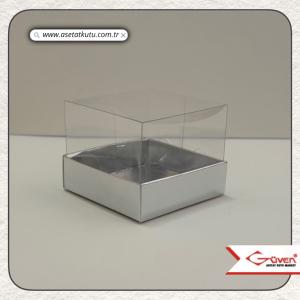 7x7x5 Altı Gümüş Metalize Karton Üstü Asetat Kutu