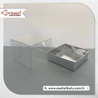 7x7x5 Altı Gümüş Metalize Karton Üstü Asetat Kutu