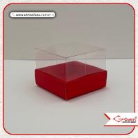 7x7x5 Altı Kırmızı Karton Üstü Asetat Kutu
