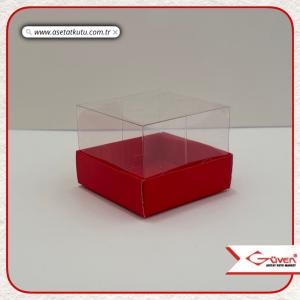 7x7x5 Altı Kırmızı Karton Üstü Asetat Kutu