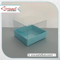 7x7x5 Altı Mavi Karton Üstü Asetat Kutu