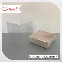 7x7x7 Altı Beyaz Karton Üstü Asetat Kutu