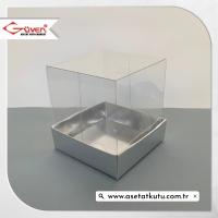 7x7x7 Altı Gümüş Metalize Karton Üstü Asetat Kutu