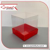 7x7x7 Altı Kırmızı Karton Üstü Asetat Kutu