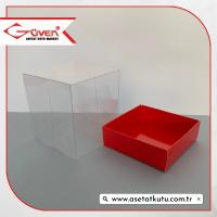 7x7x7 Altı Kırmızı Karton Üstü Asetat Kutu