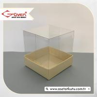 7x7x7 Altı Krem Karton Üstü Asetat Kutu