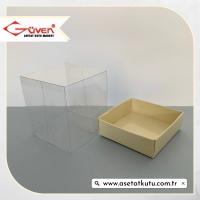 7x7x7 Altı Krem Karton Üstü Asetat Kutu