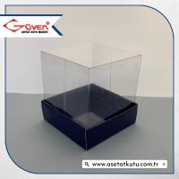 7x7x7 Altı Lacivert Karton Üstü Asetat Kutu
