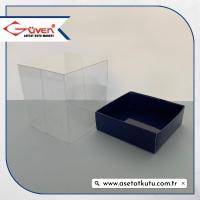 7x7x7 Altı Lacivert Karton Üstü Asetat Kutu