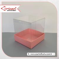7x7x7 Altı Pembe Karton Üstü Asetat Kutu 