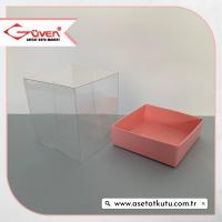 7x7x7 Altı Pembe Karton Üstü Asetat Kutu 