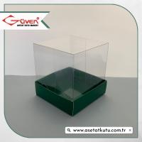 7x7x7 Altı Yeşil Karton Üstü Asetat Kutu