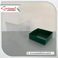 7x7x7 Altı Yeşil Karton Üstü Asetat Kutu
