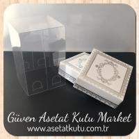 8x8x12 Asetat, Çift Taraflı Beyaz Üzerine Gümüş Kilim Desenli Kutu