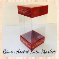 8x8x12 Asetat, Çift Taraflı Bordo Üzerine Gold Saray Desenli Kutu