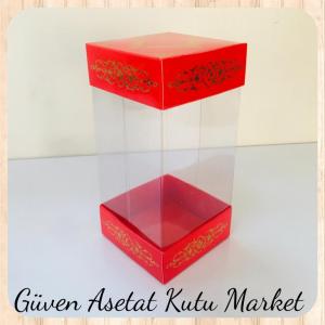 8x8x12 Asetat, Çift Taraflı Kırmızı Üzerine Gold Saray Desenli Kutu