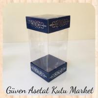 8x8x12 Asetat, Çift Taraflı Lacivert Üzerine Gümüş Saray Desenli Kutu