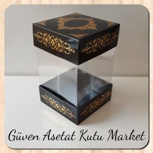 8x8x12 Asetat, Çift Taraflı Siyah Üzerine Gold Saray Desenli Kutu