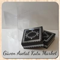 8x8x12 Asetat, Çift Taraflı Siyah Üzerine Gümüş Kilim Desenli Kutu