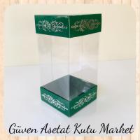 8x8x12 Asetat, Çift Taraflı Yeşil Üzerine Gümüş Saray Desenli Kutu