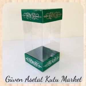 8x8x12 Asetat, Çift Taraflı Yeşil Üzerine Gümüş Saray Desenli Kutu