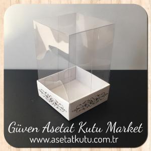 8x8x12 Asetat, Tek Taraflı Beyaz Üzerine Gold Saray Desenli Kutu