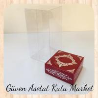 8x8x12 Asetat, Tek Taraflı Bordo Üzerine Gümüş Saray Desenli Kutu