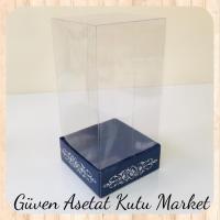 8x8x12 Asetat, Tek Taraflı Lacivert Üzerine Gümüş Saray Desenli Kutu
