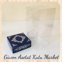 8x8x12 Asetat, Tek Taraflı Lacivert Üzerine Gümüş Saray Desenli Kutu