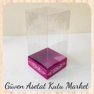8x8x12 Asetat, Tek Taraflı Mor Üzerine Gümüş Saray Desenli Kutu