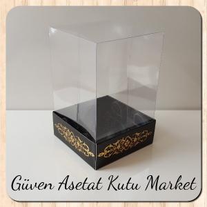 8x8x12 Asetat, Tek Taraflı Siyah Üzerine Gold Saray Desenli Kutu