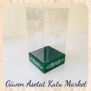 8x8x12 Asetat, Tek Taraflı Yeşil Üzerine Gümüş Saray Desenli Kutu