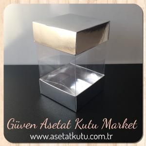 8x8x12 Asetat Çift Taraflı Gümüş Kutu
