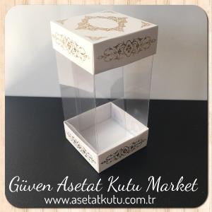 8x8x16 Asetat, Çift Taraflı Beyaz Üzerine Gold Saray Desenli Kutu