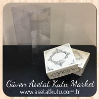 8x8x16 Asetat, Çift Taraflı Beyaz Üzerine Gümüş Saray Desenli Kutu
