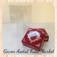 8x8x16 Asetat, Çift Taraflı Bordo Üzerine Gümüş Saray Desenli Kutu