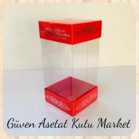 8x8x16 Asetat, Çift Taraflı Kırmızı Üzerine Gümüş Saray Desenli Kutu